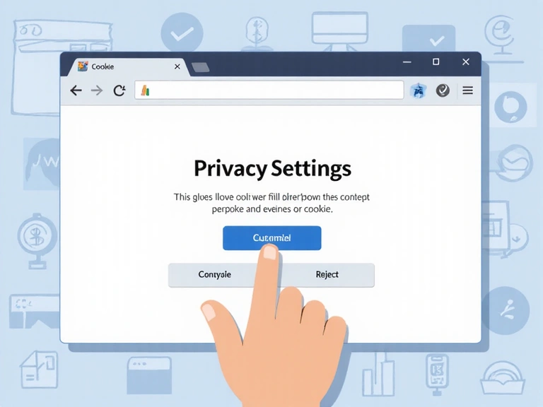 Illustration of a hand adjusting cookie settings on a web browser, symbolizing user control over privacy.