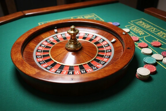 Detailed stylized European roulette wheel and betting table
