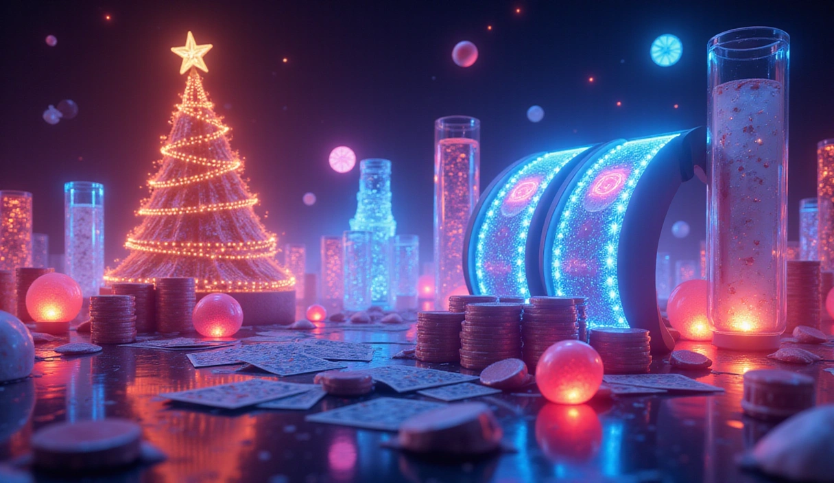 Dynamic casino game background with abstract, glowing game elements