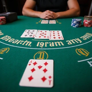 Stylized Texas Hold'em table with cards and chips