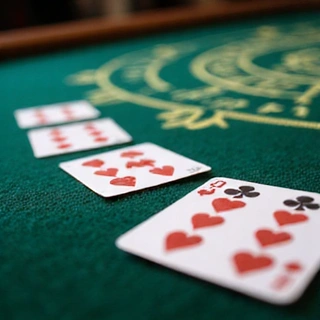 Stylized baccarat table with cards