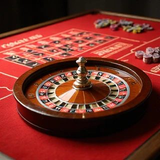 Stylized American roulette table with wheel