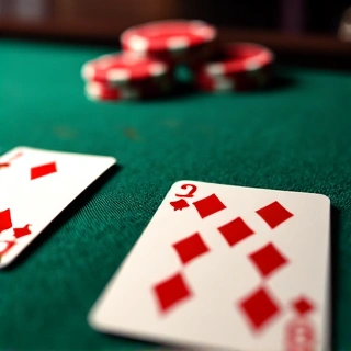 Stylized blackjack table with cards and chips