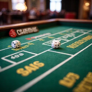 Stylized craps table with dice