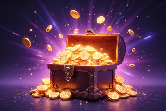 Graphic of glowing bonus coins and abstract lines