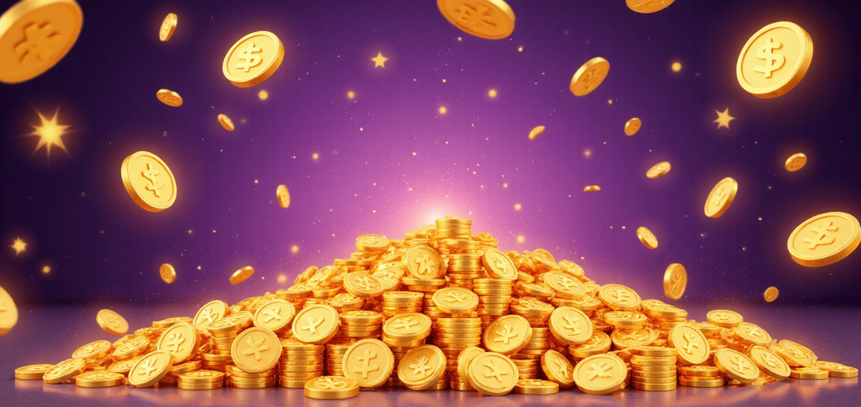 Vibrant store background with glowing coin icons and bonus elements
